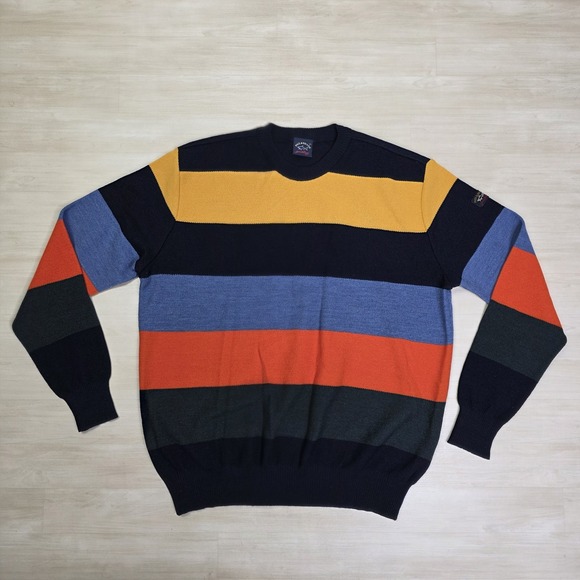 Paul & Shark Yachting Crewneck Sweater Multi Color Striped Virgin Wool Size XXL